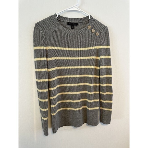 Banana Republic Sweater Womens S Small‎ Gray Striped Wool Blend - Picture 1 of 9
